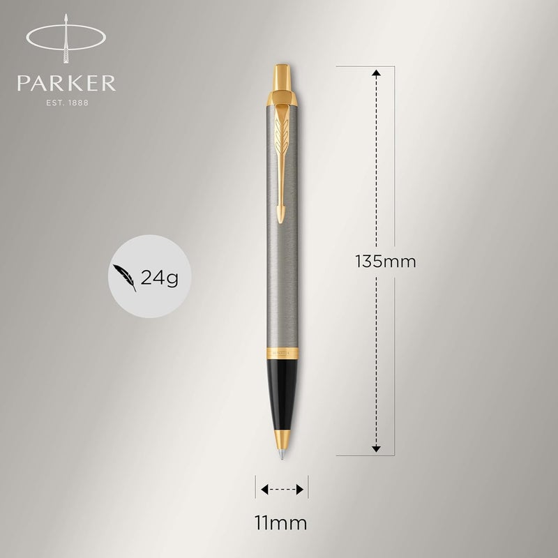 Parker IM Duo Gift Set with Ballpoint Pen & Rollerball Pen, Brushed Metal with Gold Trim - Image 3